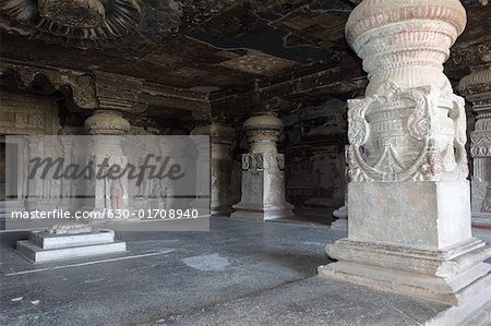 Interiors of a cave, Ellora, Aurangabad, Maharashtra, India