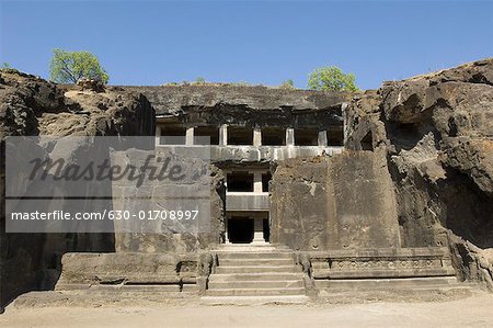 Old ruins of a rocky structure, Teen Taal, Ellora, Aurangabad, Maharashtra, India