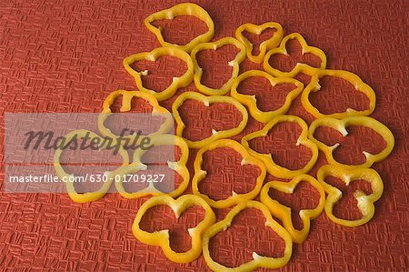Close-up of yellow bell pepper slices