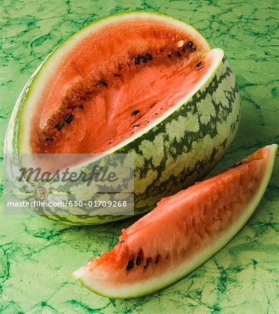 Close-up of a watermelon with its slice