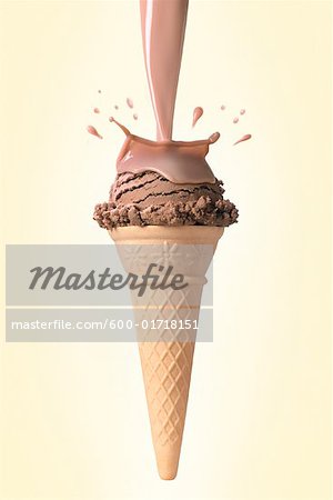 Chocolate Milk Splashing on Chocolate Ice Cream Cone