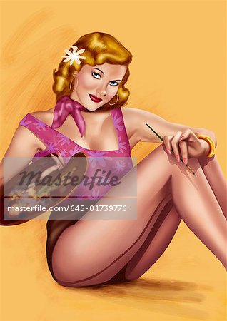 Fille de pin-up avec palette de l'artiste