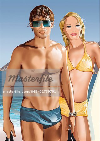 Young couple posing on beach