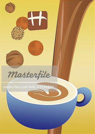 Eine Tasse heiße Schokolade mit Schokolade-Süßwaren