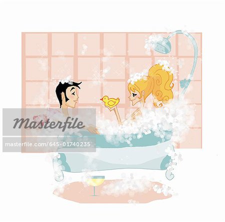 Couple dans la baignoire ensemble