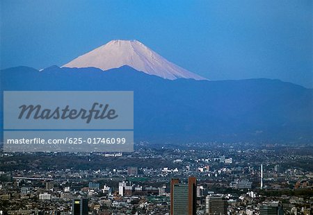 Aerial view of Tokyo, Japan with Mt. Fuji