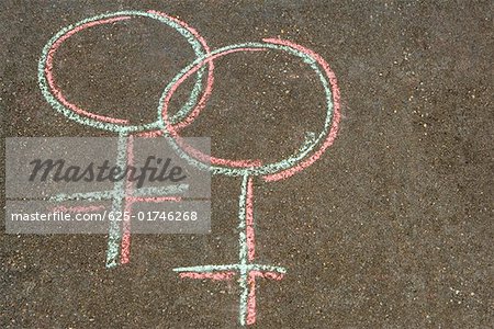 High angle view of female symbols drawn on the road