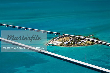 Aerial view of two bridges and an island, Florida Keys, Florida, USA
