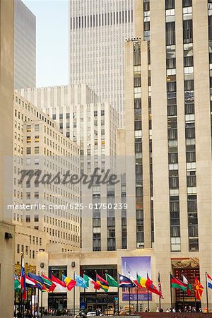 Low angle view of skyscrapers in a city, Rockefeller Center, Manhattan, New York City, New York State, USA