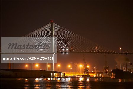 Suspension bridge lit up at night Talmadge Bridge, Savannah River, Savannah, Georgia, USA