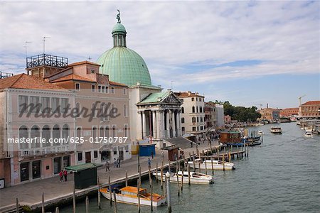 Boat docked near a church, Church Of San Simeon Piccolo, Venice, Italy