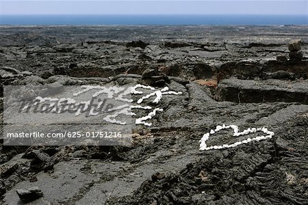 High angle view of heart shaped pebbles on rock, Kona Coast, Big Island, Hawaii Islands, USA