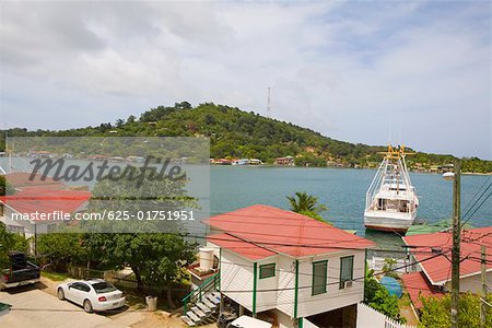 High angle view of a house on the coast, Jonesville, Roatan, Bay Islands, Honduras