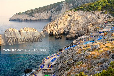 Erhöhte Ansicht von Strand, Marine Piccola Beach, Capri, Kampanien, Italien