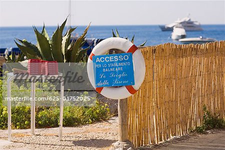 Information board fixed with a life belt, Capri, Campania, Italy