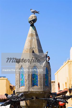 Fountain in the courtyard of a town, Sintrivani Fountain, Hippocrates Square, Rhodes, Dodecanese Islands, Greece