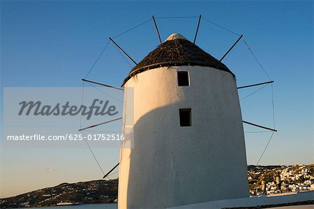 Low angle view of a traditional windmill, Mykonos, Cyclades Islands, Greece