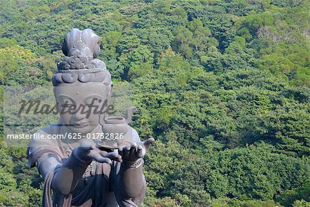 High angle view of a Buddhist statue, Tian Tan Buddha, Po Lin Monastery, Ngong Ping, Lantau, Hong Kong, China