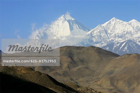 Panoramic view of mountains covered with snow, Muktinath, Annapurna Range, Himalayas, Nepal