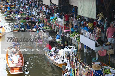 High angle view of a market, Floating Market, Thailand