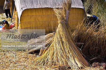 Hut in a village, Uros Floating Islands, Puno, Peru