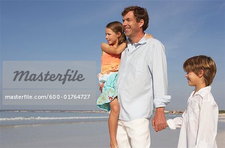Father on Beach with Children, Majorca, Spain