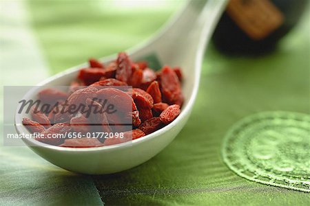 Close-up of dried fruit in ceramic spoon