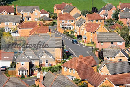 Overview of Suburban Houses, Glastonbury, Somerset, England
