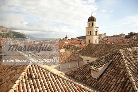 Church Tower and City Rooftops, Dubrovnik, Croatia