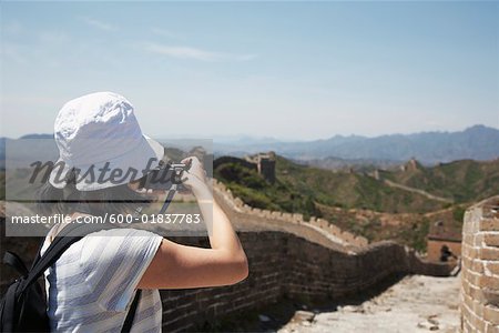 Tourist Taking Pictures of the Great Wall, China