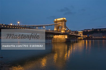 Szechenyi Chain Bridge at Night, Budapest, Hungary