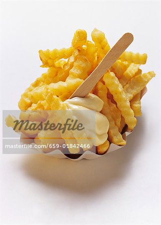 Crinkle Cut French Fries in a Carton with Mayonnaise