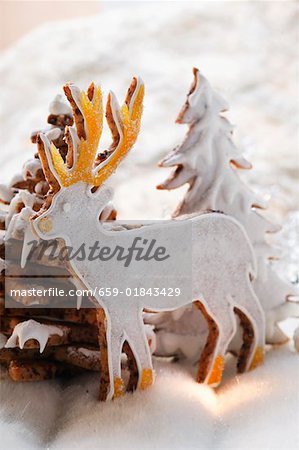 Chocolate stag biscuit in winter forest
