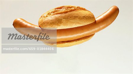 Bockwurst sausage in bread roll
