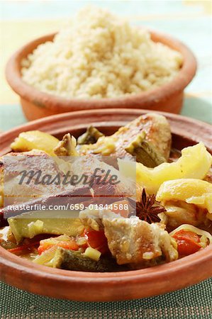 Chicken ragout with courgettes and lemons, couscous (Morocco)