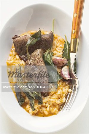 Risotto with sage and fried calf's liver