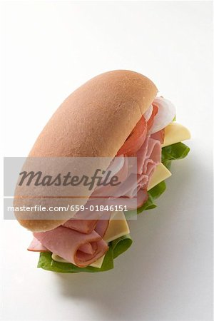 Sub sandwich: ham, cheese, tomato and onion