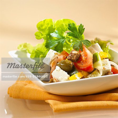 Greek salad with croutons