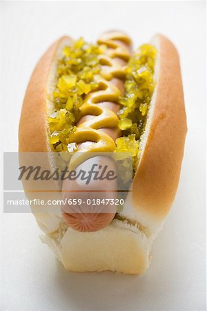Hot dog with relish and mustard