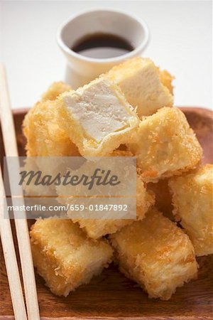 Breaded tofu cubes with soy sauce (Asia)