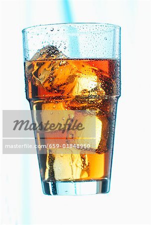 Glass of iced tea with ice cubes