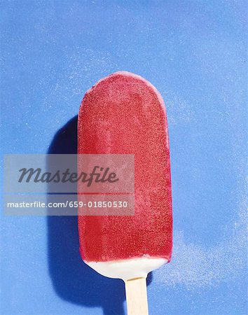 Raspberry-coated vanilla ice cream on stick