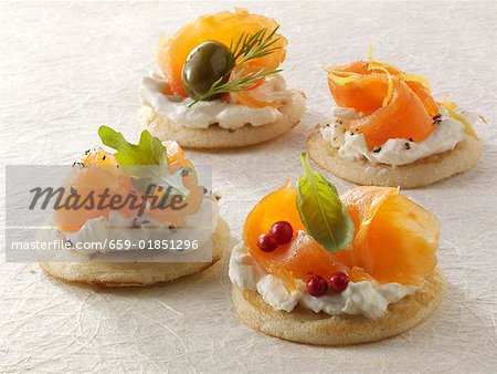 Blinis with sour cream and smoked salmon