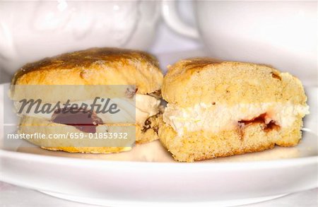 Two scones with strawberry jam (England)