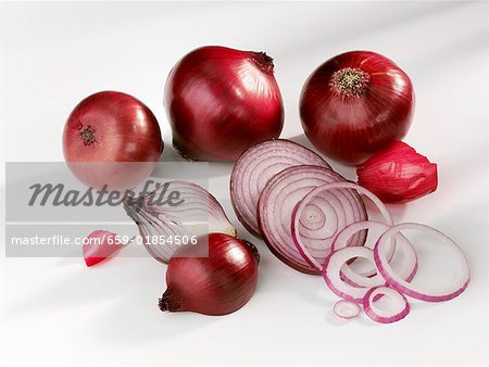 Red onions, whole, halved and sliced