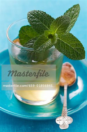 Glass of peppermint tea with fresh mint