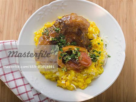 Osso buco on saffron risotto