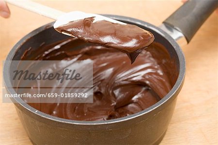 Chocolat fondu sur la spatule et au pan