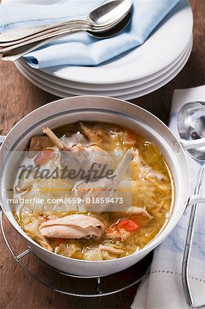 Rabbit and cabbage stew in pan
