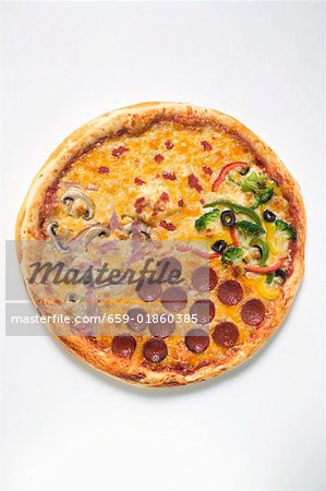 American-style ham, pepperoni and vegetable pizza